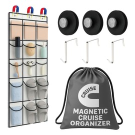 HYTWEDO Cruise Magnetic Door Organizer with Hooks, 15 Large Pockets, Strong Anti-Scratch Magnets, Over-the-Door Hanging Storage for Cruise Cabin Essentials, Space Saving Cruise Door Organizer