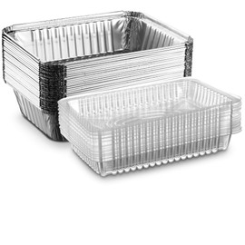 [25 Pack - 2 1/4lb Combo] Propack Disposable Aluminum Foil Meal Prep Cookware Containers With Plastic Lids, Oven, Toaster, Grill, Cooking, Roasting, Broiling, Baking, Events, Take Out, Restaurant