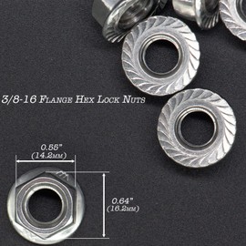INCONTESTA 50 Pack 3/8-16 Serrated Flange Hex Lock Nuts, 304 Stainless Steel 18-8 Full Thread US Standard Flange Hex Nuts