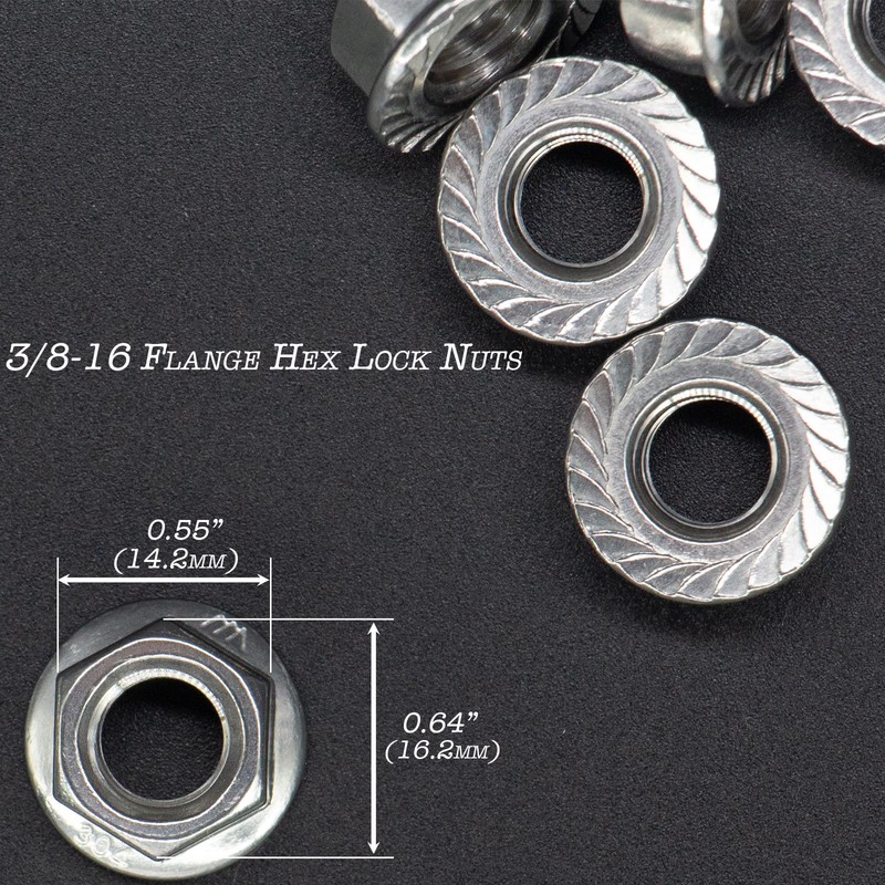 INCONTESTA 50 Pack 3/8-16 Serrated Flange Hex Lock Nuts, 304