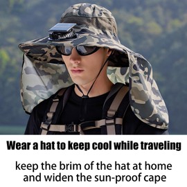Solar Fan Hats for Men | Wide Brim Breathable Fishing Hat with Neck Flap,Women's Accessories for Camping Garden Outdoor Hot Day Hiking Khaki