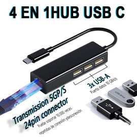 YRTRGJ Adaptador Ethernet USB C 4 en 1,Docking Station USB C con Puerto LAN de Red Gigabit RJ45 10Gbps/10000Mbps,Hub USB-C 3.0 para MacBook, Surface Pro,Windows,XP,Vista,Androidd