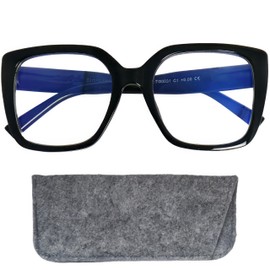 Mini Brille Stylish Blue Filter Oversize Blue Filter Butterfly Style XL Rectangular Chunky or Hexagonal with Lightweight Plastic Frame, Large Lenses and Case, Anti Blue Light Glasses Women, Black