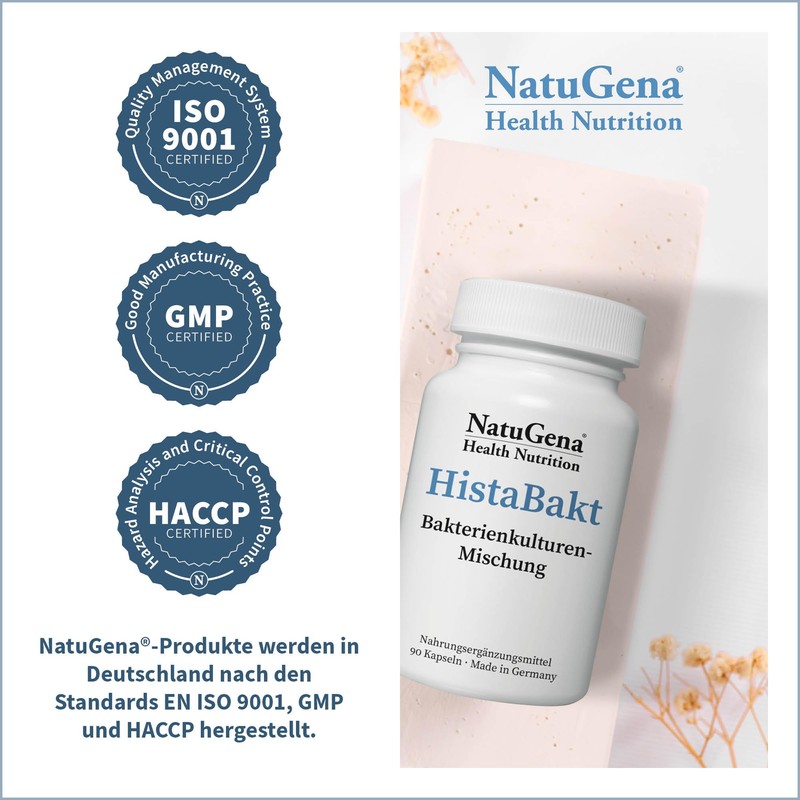 NatuGena HistaBakt Bakterienkulturen-Mischung, sechs milchsäurebildenden Bakterien, Histaminintoleranz, Histaminunverträglichkeit, 90 Kapseln