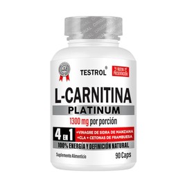Testrol  L-Carnitina Platinum 1300 mg  Con Vinagre de Manzana, CLA y Cetonas de Frambuesa  Apoyo Metablico para Hombres y Mujeres  90 Cpsulas         