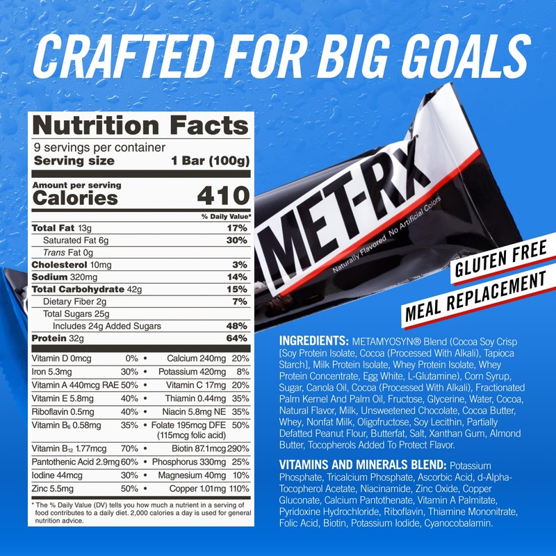 MET-Rx Big 100 Protein Bar, Meal Replacement Bar, 32G Protein,