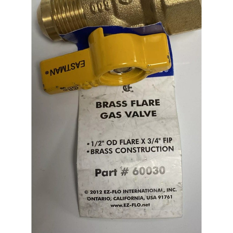 EASTMAN Brass Flare Gas Ball Valve, 3/4-Inch FIP x 1/2-Inch
