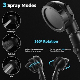 Marbrasse High Pressure Shower Head, 3-Settings Handheld Showerhead with ON/Off Full Shutoff Push Button and Switch to Control Flow, Angle-Adjustable Water Saving(Matte Black, 2Pack)