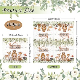 yuuzue 100 Pcs Woodland Baby Shower Napkins, Forest Animal Decorative Paper Napkins Oh Baby Disposable Napkins Luncheon Dinner Napkins Woodland Baby Shower Decorations for Boys Girls Kids, 6.5" x 6.5"