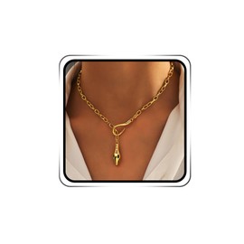 Ushiny Snake Necklace Chain with Gold Pendant Snake Necklace for Women and Girls, Pearl, Amber