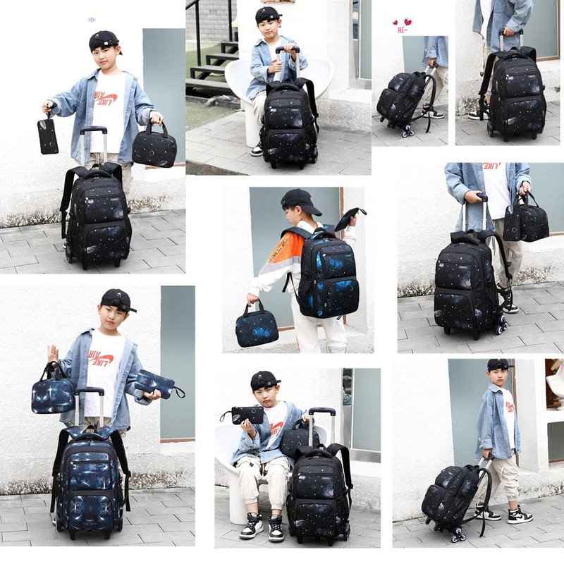 Primary Junior High Boys Rolling Backpacks Wheeled Bags Trolley School