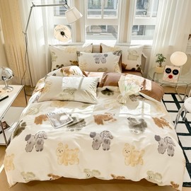 GETIYA Colourful Graffiti Dog Pattern Bed Linen 135 x 200 cm Cotton Bed Linen Girls Ladies Duvet Cover Animal Pattern White Brown Reversible Bed Linen Single Bed with 1 Zip Pillowcase 80 x 80 cm