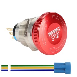 Apiele 22Mm Metal Emergency Stop Push Button Switch Latching 12V-250V Stainless Steel 7