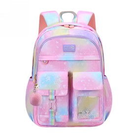 Girls Preschool Backpacks Gradient Heart-Star, Elementary School Bags for Girls, Gradient Pink-Small