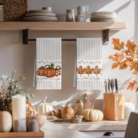 Artoid Mode Beige Polka Dot Pumpkin Fall Bar Kitchen Towels, 12x24 Inch Quick Dry Microfiber Cloth Dish Towels for Kitchen Drying Set of 2