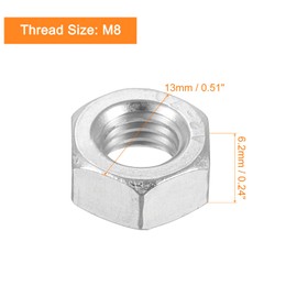 sourcing map Left-hand Hexagonal Nut, M8x1.25mm 304 Stainless Steel Left-hand Reverse Hexagonal Nut for Assembling and Fastening, Silver 10pcs