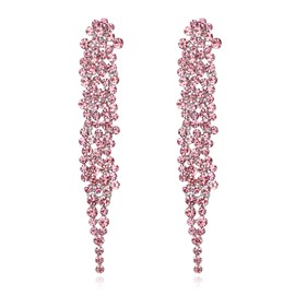 EVER FAITH Austrian Crystal Art Deco Statement Earring, Banquet Prom Long Chandelier Dangle Earrings for Woman Pink Silver-Tone