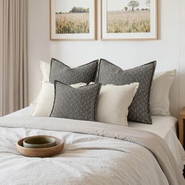 MIULEE Decorative Burlap Linen Throw Pillows Covers 24x24 Inch Dark Grey Vintage Euro Pillow Covers Outdoor Modern Farmhouse Pillowcase Woven Textured Cushion Cases for Couch Sofa Bed Livingroom