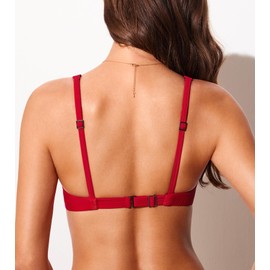 DOBREVA Women's Bikini Top Scoop Neck Bathing Suit Tops Ribbed Padded Adjustable Straps Swimsuit Sports Bra Lipstick Red Large