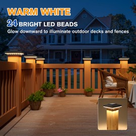 APONUO 4x4 Solar Post Cap Lights 6 Pack - IP65 Waterproof, 24 LED Warm White Solar Lights for 4x4 Wood/Vinyl Fence, Deck, Patio & Yard (Auto On/Off, 10H Runtime, Easy Install)