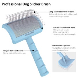 LBMBAIC Slicker Brush for Poodles and Goldendoodles - Curved Brush for Thick, Fluffy, Shedding Fur on Dogs and Cats - Soft, Gentle Pins for Grooming (Blue)