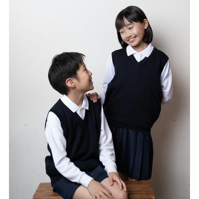 WELL-BE School Vest, Plain, Wool Blend, Anti-pilling, Knit, Navy, Elementary