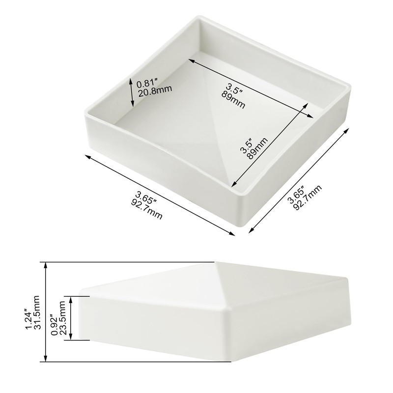 Zadery White 4 Packs 3.5" Pyramid Fence Post Caps, PVC