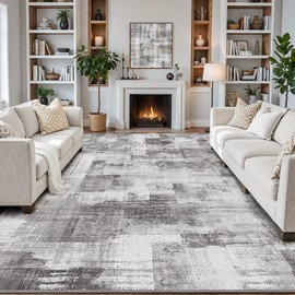 LUMI 4x6 Washable Area Rug for Living Room, Ultra Soft Modern Neutral Grey Rugs Non Slip with Rubber Backing, Low Profile, High Traffic, Stain Resistant Carpets, Ideal for Bedroom, Dining Room