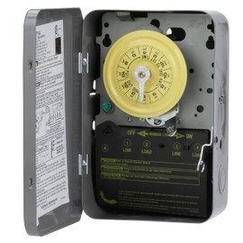 Intermatic T104 24-Hour Mechanical Timer Switch - 208–277 VAC, DPST, Indoor Metal Enclosure, Heavy-Duty, Manual Override, 40 Amp - Ideal for Lights, Pumps, Fans, and HVAC Systems