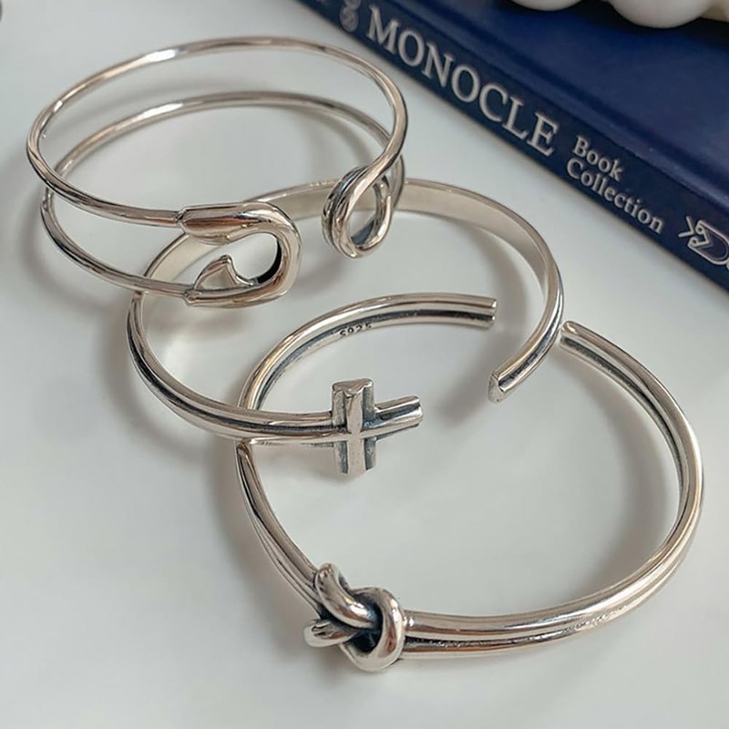 Izpack Safety Pin Cuff Bracelet for Women Sterling Silver Plated