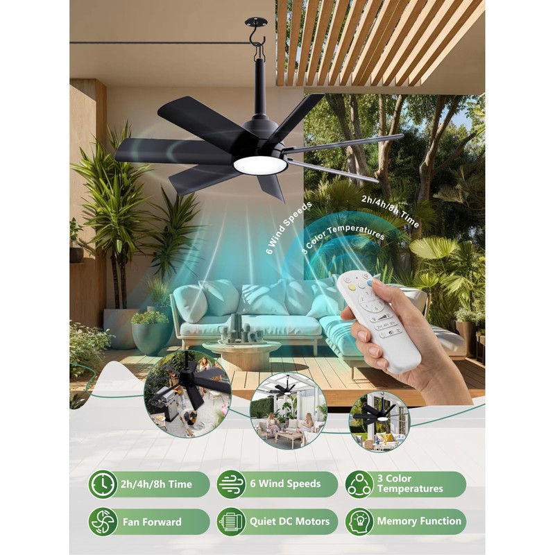 LANMEL 28 Inch Plug-In Outdoor Ceiling Fan with Light and