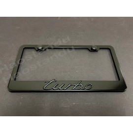 BLVD 1x (Black) TURBO 3D Emblem BLACK Stainless License Plate Frame RUST FREE + S.Cap