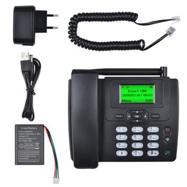 Lychee SIM Card GSM Desk Phone - Hands-Free, SMS, Large Display with Backlight, Radio Function - Phone for Home or Office (Black 01)