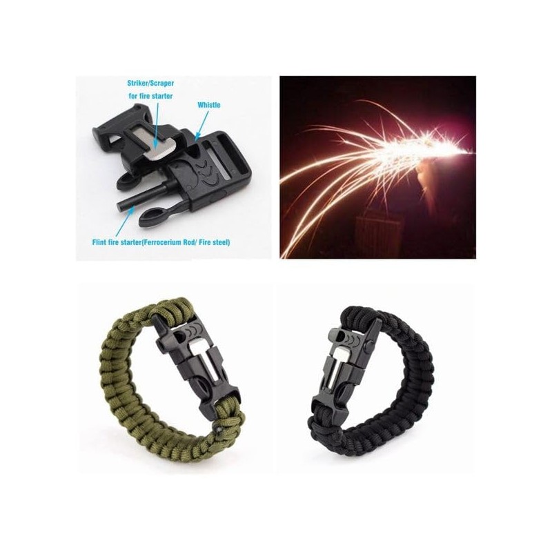 Survival Bracelet for Emergency Paracord with Whistle, Flint, Scraper for