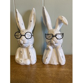 Hobby Lobby Farmhouse Bunnies With Glasses Table Decor Spring Easter Hobby Lobby NEW (2)