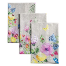 Maison d' Hermine Dishcloths 100% Cotton Set of 3 Multi-Purpose Easter Dish Cloth for Kitchen, Holiday, Dinner, Buffet Party & Dining, Jardin D'Ete - Fog - Spring/Summer (50cm x 70cm)