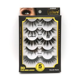Laflare 5 Styles Premium Silk Lashes 3D Faux Mink Eyelashes Multipack, Light, Natural Looking, Professional Easy to Apply Eyelashes in a Knitted Style 5 Pairs Mixed Value Pack (24SR5P)