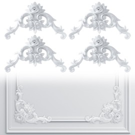 Pangda Corner Wall Molding French Style Wainscoting Panels Flora Moulding Corner Panel Wall Molding Kit for Cabinet Picture Frames Decor, Not Include Glue(4 Pcs,Rose Style)