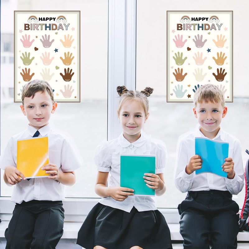 FYSUIMU 2Pcs Happy Birthday Poster Chart Bohemian Handprint Birthday Calender