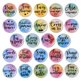 OOTSR 24 French Inspirational Fridge Magnets, Round Metal Magnets for Office Cupboards, Whiteboards, Photos, Beautiful Decorative for Home School