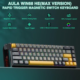 AULA WIN68 HE MAX - Hall Effect Gaming Keyboard with Magnetic Switch, Adjustable Actuation Rapid Trigger Mode, 8KHz Polling Rate, RGB Backlit Wired Mechanical Gaming Keyboard 60 Percent