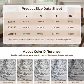 WITSHOCK Living Room Area Rugs 5x7: Soft Non-Slip Backing Washable Rugs Vintage Large Carpet for Bedroom Office Dining Room Kitchen Stain Resistant Home Decor Rug，Gray