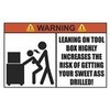 Leaning on Toolbox Man Cave 2.8" x 4.25" Warning Sticker