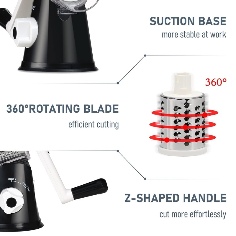 KEOUKE Rotary Cheese Grater Hand Crank Black - Shredder Slicer