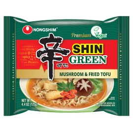 Nongshim Ramen Noodles, Gourmet Instant Ramen, Premium Microwavable Noodle Soup, Vegan Shin Green, 16-Pack