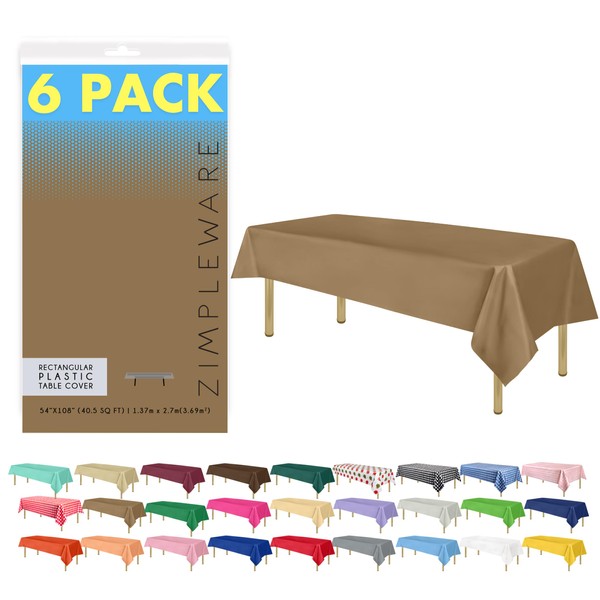 Gold Standard Disposable Plastic Party Tablecloth [6-Pack] 54 x 108”
