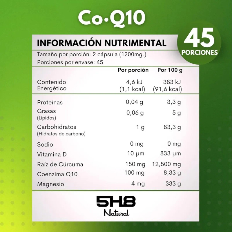 5h8 Co Q10, 90 Cápsulas 50 Mgs Contiene Raíz De