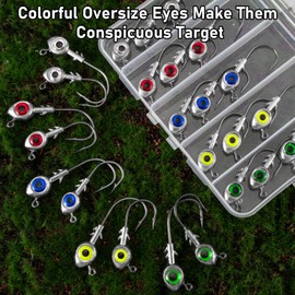 Alwonder 20-Pack Fishing Eyes Jigs Heads 3D Eyes Trout Jig Heads Hook for Bass Fishing Lure Live Bait Plastic Jig Head Saltwater Freshwater 3/16oz
