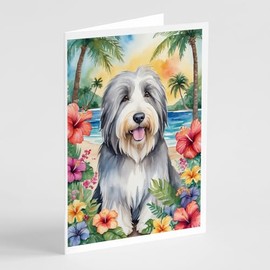 Caroline's Treasures Bearded Collie Luau Greeting Cards Pack of 8 Blank Cards with Envelopes Whimsical A7 Size 5x7 Blank Note Cards
