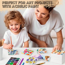 Ceramic Tiles for Crafts, GOH DODD 48 Pack Unglazed Blank Coasters with Cork Backing for Alcohol Ink Painting Acrylic Pouring Art Projects DIY Gifts Mosaic Tiles, Square, 4 Inch, White